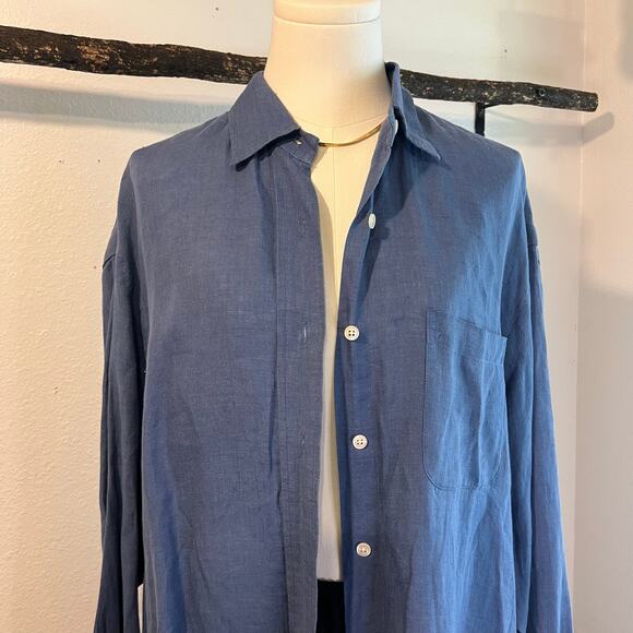 Ralph Lauren Blue 100% Linen Long Sleeve Button Down Layering Shirt Size Large - Picture 9 of 10